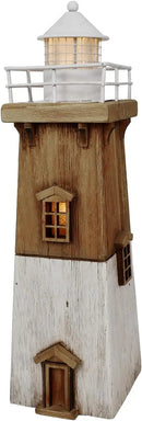 Linfevisi Wood Lighthouse Decor Rustic LED Light House Decor Wooden Decorative Nautical Lighthouse Statue Coastal Beach Themed Lighthouse Handcrafted Tabletop Decoration Home Bathroom (13.78") by CozyNest Decor