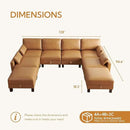 128'' Sleeper Couch, Large Sofa Bed with Storage, Faux Leather 8 Seater Sofa, Mid Century Modern Couch Sofa for Living Room, Guest Room, House, Apartment, Office, Loft, Tan by CozyNest Decor