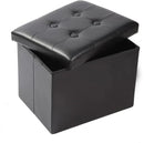 ALASDO Storage Ottoman Footrest Stool Small Ottoman with Storage Foldable Ottoman Leather Foot Rest Footstool Bench for Living Room 17x13x13inches Black by CozyNest Decor
