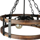 Farmhouse Rustic Wood Chandelier, 4-Light Industrial Drum Chandelier for Dining Room Vintage Pendant Hanging Light Fixture with Black Metal Accent for Kitchen Living Room Dining Area by CozyNest Decor