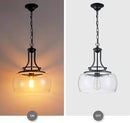 WUZUPS Chandelier Rustic Farmhouse Industrial Round Ceiling Pendant LED Light Fixture with Clear Glass Shades for Dining Room Kitchen Island Foyer Entryway, H 17" x W 13.4", E26 Base, Black by CozyNest Decor