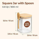 ComSaf 0.8 Qt Glass Jars with Bamboo Lids & Spoons Set of 4, Square Glass Containers with Lids, Sugar Coffee Containers Salt Spice Jars, Pantry Storage Container for Loose Tea, Candy, Brown Sugar, Nut by CozyNest Decor