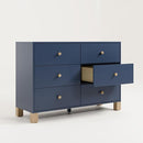 Storkcraft California 6 Drawer Double Dresser (Midnight Blue with Driftwood) – GREENGUARD Gold Certified, Spacious Storage Organizer for Kids’ Room, Safety Interlocking Drawer System by TinyTreasures Baby Boutique