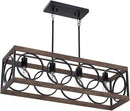 XINGQI Black Kitchen Island Light Fixtures, Farmhouse Dining Room Chandelier Rectangular Linear Chandeliers Pendant Ceiling Light Fixture for Bar Office Coffee Shop 4-Light Wood Grain by CozyNest Decor