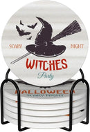 6 PCS Halloween Coasters with Metal Holder and Cork Base Ceramic Drink Coasters Absorbent Cup Mat Non-Slip for Home Kitchen Office Table Decor, 4 Inch Halloween 1 by CozyNest Decor