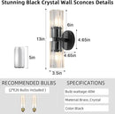 Black Crystal Wall Sconces Set of Two, Wall Sconce Set of 2, Black Sconces Wall Lighting with K9 Crystal Lampshade, Wall Lights for Bedroom Living Room Bathroom Hallway by CozyNest Decor