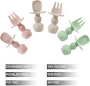 PandaEar 6 Pack Silicone Baby Spoons and Fork Feeding Set- Anti-Choke First Self Feeding Utensils for Baby Led Weaning Ages 3 Months (Pink, Green&Linen) by TinyTreasures Baby Boutique