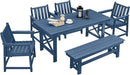 HDPE Outdoor Dining Set of 6, Patio Dining Table Set with 4 Chairs and 1 Bench, 6 Pieces HDPE Dining Set with Umbrella Hole, Outdoor Furniture Sets for Deck, Poolside, Garden, Navy by CozyNest Decor