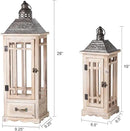 TIMRIS Large Rustic Wooden Metal Decorative Lantern Set of 2, Modern Farmhouse Floor Candle Lanterns with Drawer, Indoor/Outdoor Hanging Lanterns for Home Decor (No Glass) by CozyNest Decor