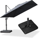PURPLE LEAF 10' × 10' Patio Cantilever Umbrella with Base Outdoor Square Adjustable Offset Umbrellas with 360-degree Rotation and 8 Heavy Duty Metal Ribs for Garden Deck Pool Grey by GreenHaven Gardens
