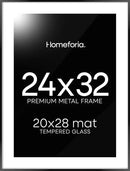 Homeforia 24x32 Poster Frame Black, High End Metal 24 x 32 Large Picture Frames with Mat 20 x 28 for Photo, 24x32 Thin Frame Matted to 20x28 inch Print, 32x24 Frame, Tempered Glass, Wall Kit, Set of 1 by CozyNest Decor