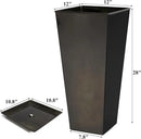 WORTH Garden 28" Large Metal Glazed Planter Set of 2, Luxurious Glossy Finish Black Tall Square Tapered Steel Plant Pots, Decor Flower Pot Indoor & Outdoor, Drainage Hole & Dual-Purpose Plant Saucer by CozyNest Decor