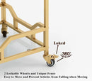 Square Gold Bar Carts with 3 Tier Storage Glass Shelves Holder Home Serving Bar Carts on Wheels for Kitchen, Bar, Dinning Room by CozyNest Decor