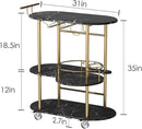 Black Bar Carts with 4-Tier Storage Shelves, Mobile Bar Serving Cart with Wine Rack and Glass Holder, for The Home, Kitchen, Living Room, Dining Room by CozyNest Decor