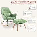 Rocking Chair with Ottoman and Pillow, Glider Rocker Chair, Accent Arm Chair Lounger for Living Room/Bedroom/Nursery, High Back, Solid Hardwood Base, Green by TinyTreasures Baby Boutique