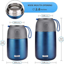 Insulated Thermo Food Jar for Hot & Cold Food for Kids Adult, 17&24 oz Soup Thermal Hot Food Containers for Lunch, Triple Layer Insulation Stainless Steel Food Jar with Spoon (2 Pack Blue) by TinyTreasures Baby Boutique