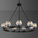Black Wagon Wheel Chandelier, 36 Inch Black Chandeliers with Unique Glass Shade, 9-Light Crystal Farmhouse Wagon Wheel Chandeliers for Dining Room, Round Chandelier for Living Room, Foyer, Entryway by CozyNest Decor