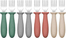 DRKIO 8 Pieces Toddler Forks Set - Baby Forks with Silicone Handle Children safe 18/8 Stainless Steel Toddler Utensils Set for Self Feeding Kids Silverware Anti-Choke Design Food Grade Dishwasher Safe by TinyTreasures Baby Boutique