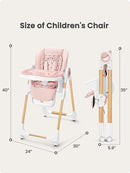 Foldable High Chair with Soft Cushion, High Chairs for Babies and Toddlers, Height Adjustable Feeding Chair, Adjustable Backrest and Footrest, Lockable Wheels, Woodgrain Star Pink by TinyTreasures Baby Boutique