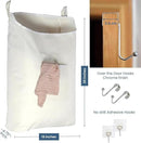 The Fine Living Co. Hanging Laundry Hamper with Over Door Hooks & Adhesive, Durable Space Saving Laundry Bag with Zipper and Wide Open Top, Hanging Dorm Laundry Hamper 18"x4.75"x28" (Beige-L) by CozyNest Decor