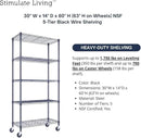 30"x14"x60" PRIME HEAVY DUTY Black 5-Tier Wire Shelving 1,750 LBS MAX Capacity Storage Rack for Commercial, School, Home, Garage, Warehouse, Industrial, and Hospital Uses (with Wheels) by CozyNest Decor