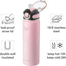 Enerbone 24 oz Insulated Water Bottle, Stainless Steel Bottle with Carrying Strap, Double-Wall Vacuum Insulation Design, Leakproof Sports Bottle with Straw, Keep Drinks Cold or Hot for Hours by CozyNest Decor