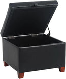 Adeco Faux Leather Storage Ottoman with Hinged Lid, 14 Inch High Black Square Cube Foot Stool with Storage, Upholstered Vanity Stool with Solid Wood Legs for Living Room, Bedroom, Dorm by CozyNest Decor