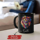 Personalized Lion Black Mug, Gift For Son Grandson, Custom Lion Coffee Cup With Name, Customized Colorful Animal Design Mug, Unique Animal Lover Cup 11oz 15oz by CozyNest Decor