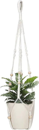 32inch Macrame Plant Holder,Indoor Hanging Planters with Wood Beads No Tassels Boho Home Decor (Ivory) by GreenHaven Gardens