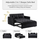 3 in 1 Convertible Sleeper Sofa Bed,Futon Loveseat Couch with Pull-Out Bed & Adjustable Backrest,Velvet Fabric Sofa with Side Pocket for Small Apartment, Living Room, Office (Black) by CozyNest Decor