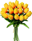 Mandy's Artificial Tulips 20 Stems Sunset PU Faux Flowers for Wedding Home Decor 13.5 Inch by CozyNest Decor