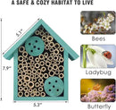 Mason Bee Houses Outdoor Wooden Blue Bee Hotel for Garden and Yard Hand-Made Bamboo Bee Hive for Bees Butterflies and Ladybugs, Medium Size 8"x7.5"x5" by GreenHaven Gardens