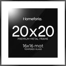 Homeforia 20x20 Picture Frame Black, High End Metal 20x20 Square Poster Frame Matted to 16x16 Print, 20 x 20 Black Frames with Mat 16 x 16 Photo, 20by20 Thin Frames, Tempered Glass, Wall Kit, Set of 1 by CozyNest Decor