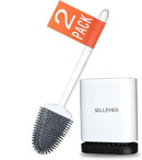 Sellemer Toilet Brush and Holder Set for Bathroom, Flexible Toilet Bowl Brush Head with Silicone Bristles, Compact Size for Storage and Organization, Ventilation Slots Base (2 Pack, White) by CozyNest Decor