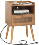 AWASEN Mid Century Nightstand with Charging Station, Modern Bedside Table with Glass Decorative Drawer, Small End Side Table with 2 Tiers Storage for Bedroom, Office and Small Space(Brown) by CozyNest Decor