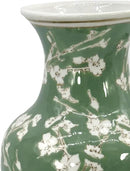 Galt International Floral Chinoiserie Ceramic Vase 14" - Green Sakura Hand Painted Antique Style Porcelain Flower Bottle Fishtail Porcelain Chinese Vase for Home Decor Centerpiece by GreenHaven Gardens
