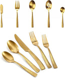 Silverware 45-Piece Matte Gold Hammered Flatware Set with Serving Utensils, Stainless Steel Thick Handle Matte Polished Cutlery Set for Wedding Hotel Restaurant, Service for 8 by CozyNest Decor