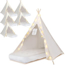 6 Pack Teepee Tent for Kids [Thickened] with Light String and Inflatable Airbed, Slumber Party Tents, Sleepover Tents Party for Girls Boys Indoor Outdoor (White) by TinyTreasures Baby Boutique