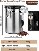 Coffee Canister Airtight Storage Container 1.8L Stainless Steel Air Tight Coffee Jar with Scoop, Date Tracker CO2 Release Valve for Dry Food, Beans, Ground, Tea, Flour, Cereal and Sugar (Silver) by CozyNest Decor