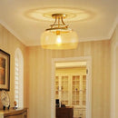 WUZUPS Chandelier Rustic Farmhouse Industrial Round Semi-flushmount Ceiling LED Light Fixture with Clear Glass Shades for Bathroom Kitchen Foyer Entryway, H 11.8" x W 13.4", E26 Base, Gold by CozyNest Decor
