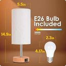 Yarra-Decor Bedside Lamp with USB A+C Port - Touch Control Table Lamp for Bedroom Wood 3 Way Dimmable Nightstand Lamp with Round Flaxen Fabric Shade for Home Office (LED Bulb Included) by CozyNest Decor