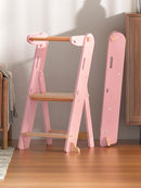 GROWNSY Foldable Step Stool Toddler Tower, Toddler Kitchen Stool Helper, Collapsible Kids Standing Learning Tower with 3 Adjustable Heights and Safety Net for Kitchen Bathroom Sink Counter (Pink) by TinyTreasures Baby Boutique