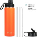 DRINCO Stainless Steel Water Bottle Spout Lid Vacuum Insulated Double Wall Water Bottle Wide Mouth (40oz 32oz 22oz 18oz 14oz) Leak Proof Keep Cold Sport Camping Hiking (22 oz, 22oz Orange) by CozyNest Decor