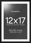 Homeforia 12x17 Picture Frame Black Wood, High End Oak 12x17 Poster Frames with Mat 10x15 Photo, 12 x 17 Wooden Frame Matted to 10 by 15 Print, 17x12 Hanging Frames, Tempered Glass, Wall Kit, Set of 1 by CozyNest Decor