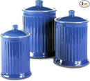 Omniware Simsbury 3-Piece Canister Set - Ceramic Storage Jars with Airtight Lids, Lead-Free Glaze, Dishwasher Safe - Vintage-Inspired Kitchen Containers for Flour, Sugar, Coffee (Simply Blue) by CozyNest Decor