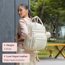BabbleRoo Leather Diaper Bag Backpack - Baby Essentials Travel Baby Bag, Multi function, Waterproof, with Changing Pad, Stroller Straps & Pacifier Case – Unisex, Eggshell White by TinyTreasures Baby Boutique