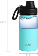 DRINCO Stainless Steel Water Bottle Spout Lid Vacuum Insulated Double Wall Water Bottle Wide Mouth (40oz 32oz 22oz 18oz 14oz) Leak Proof Keeps Cold or Hot (14 oz, 14oz Teal) by CozyNest Decor