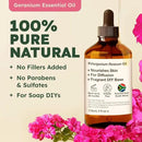 Kukka Rose Geranium Essential Oil for Skin - 4 Fl Oz - 100% Pure Natural Geranium Oil for Diffuser & Aromatherapy - Soap Making Scent & DIY by CozyNest Decor