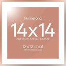 Homeforia 14x14 Picture Frame Rose Gold, High End Metal 14 x 14 Square Poster Frame with Mat 12 x 12 Photo, 14x14 Frame Matted to 12x12 Print, 14by14 Hanging Frames, Tempered Glass, Wall Kit, Set of 1 by CozyNest Decor
