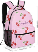 Cherry on Pink Custom Kids Backpack 16.5 Inch for Boy Girl, Personalized Waterproof Child School Travel Bag with Name by TinyTreasures Baby Boutique